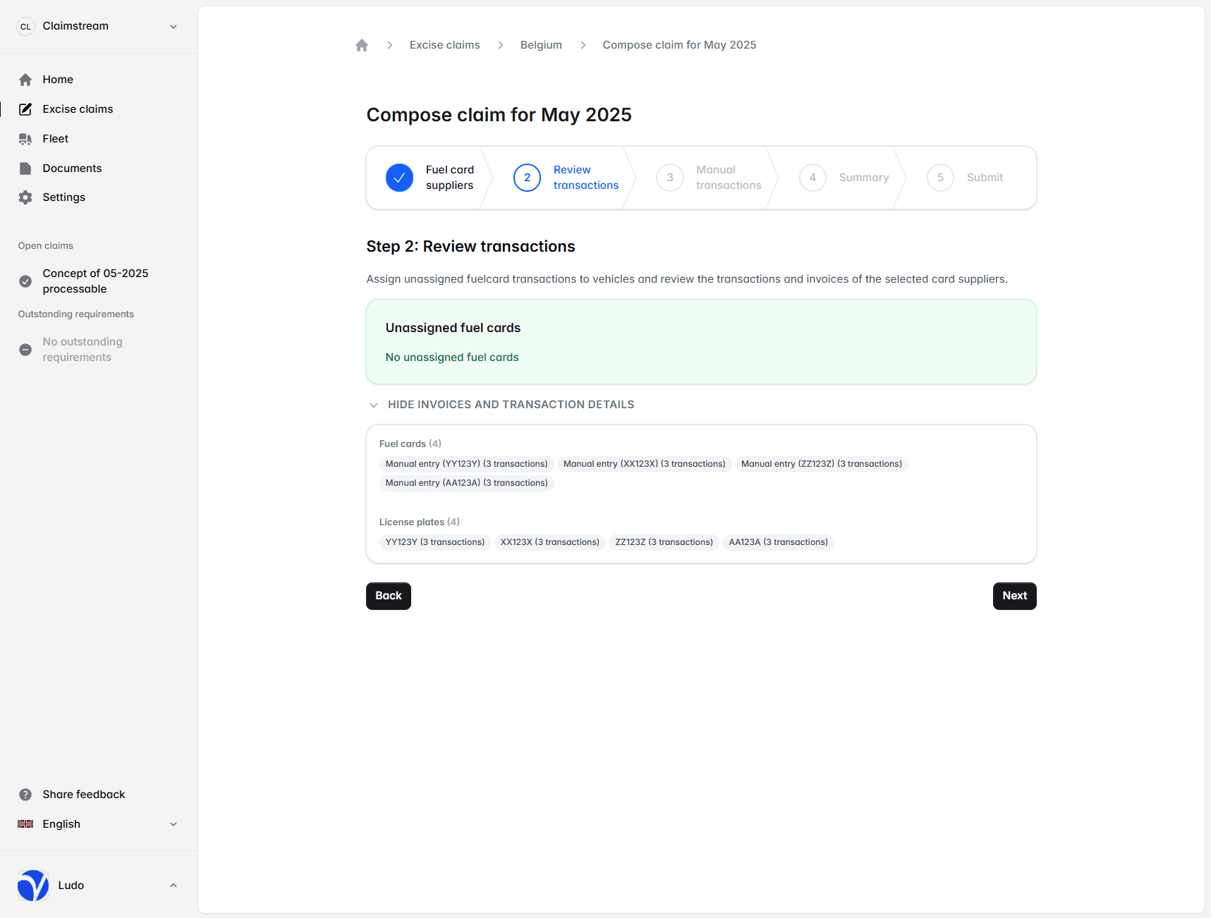 Screenshot van stap 2. herkenning van voertuigen